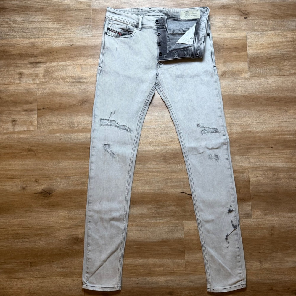 Diesel Sleenker-X Jeans Mens 30x32 Grey Slim Skinny Distressed Stretch 0090F